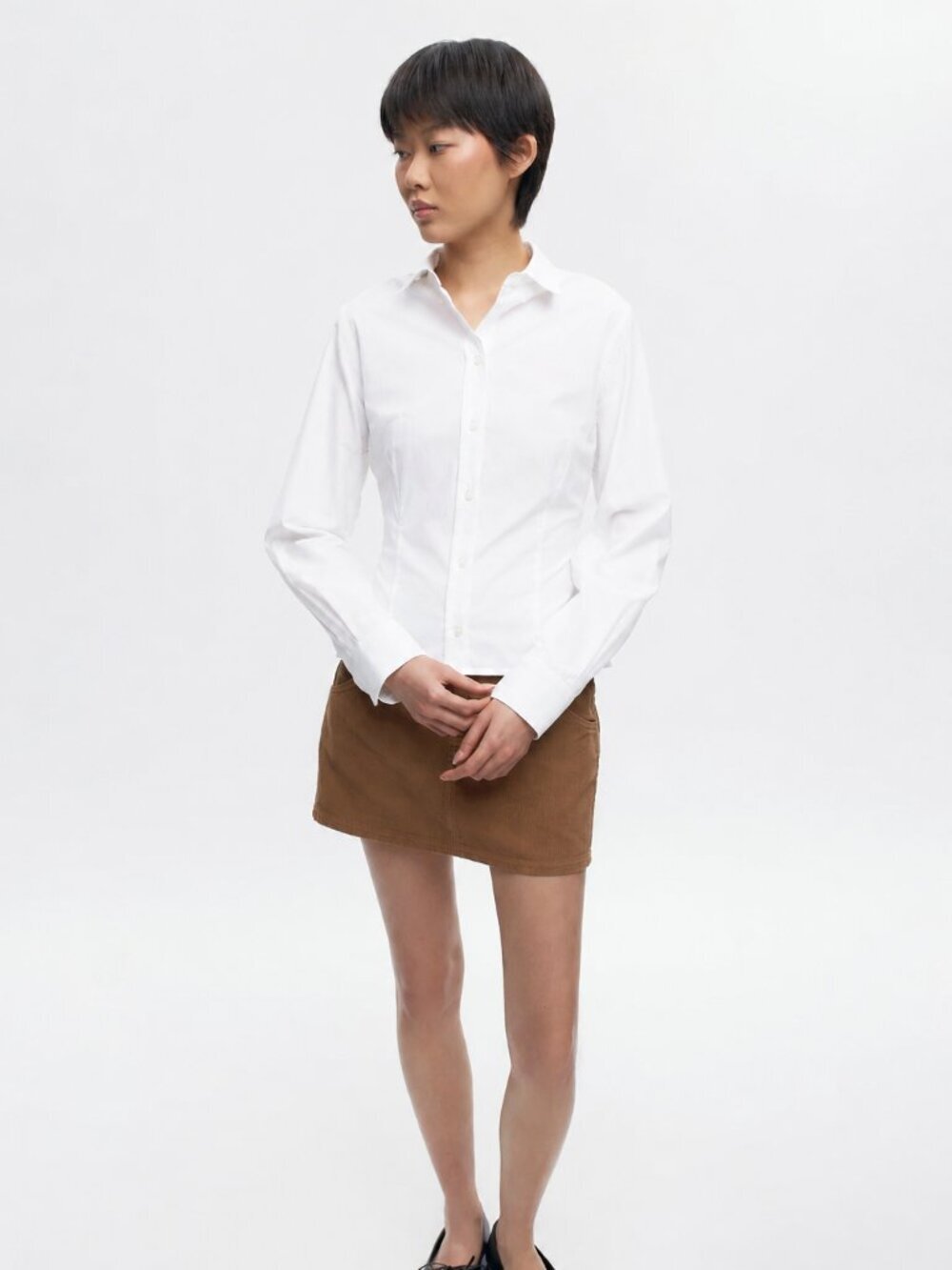 KOTN White 100% Cotton Poplin Fitted Long Sleeve Button Down Shirt, Size XS